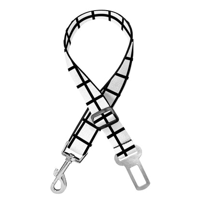 Black And White Windowpane Pattern Print Dog Seat Belt