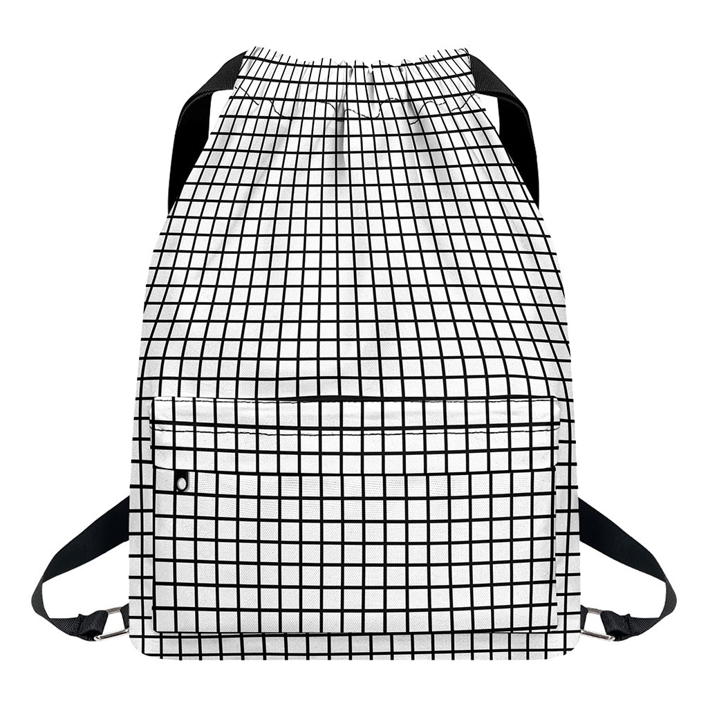 Black And White Windowpane Pattern Print Drawstring Backpack