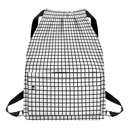 Black And White Windowpane Pattern Print Drawstring Backpack