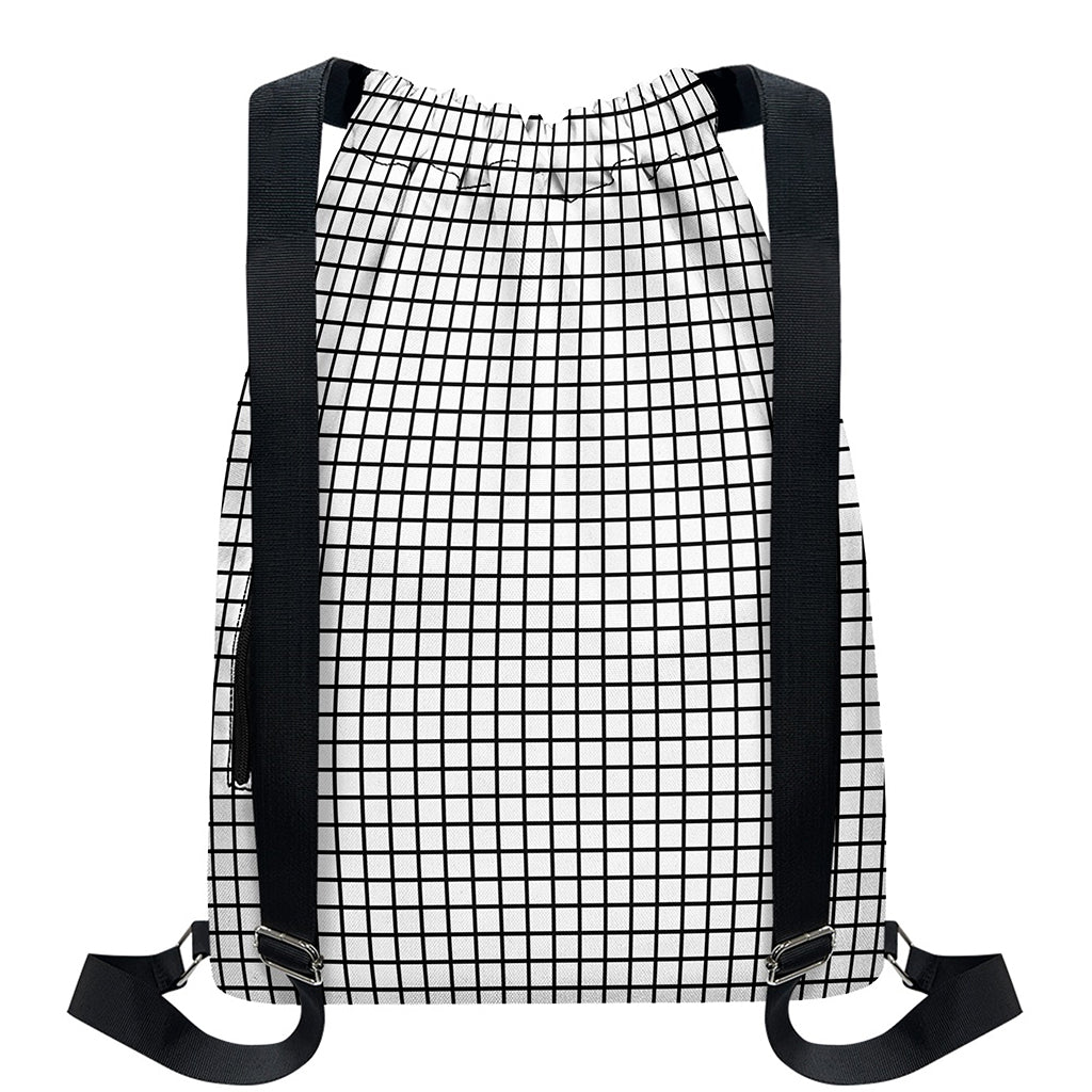 Black And White Windowpane Pattern Print Drawstring Backpack