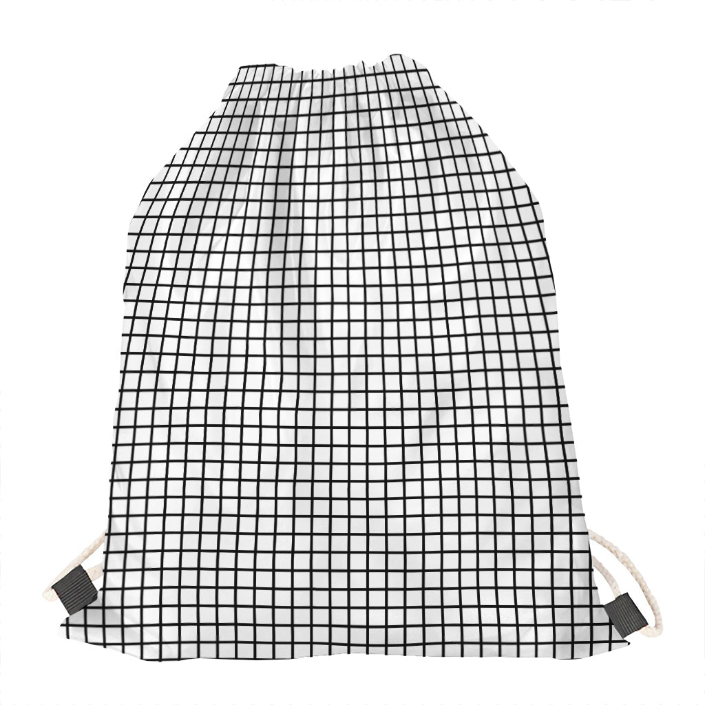 Black And White Windowpane Pattern Print Drawstring Bag