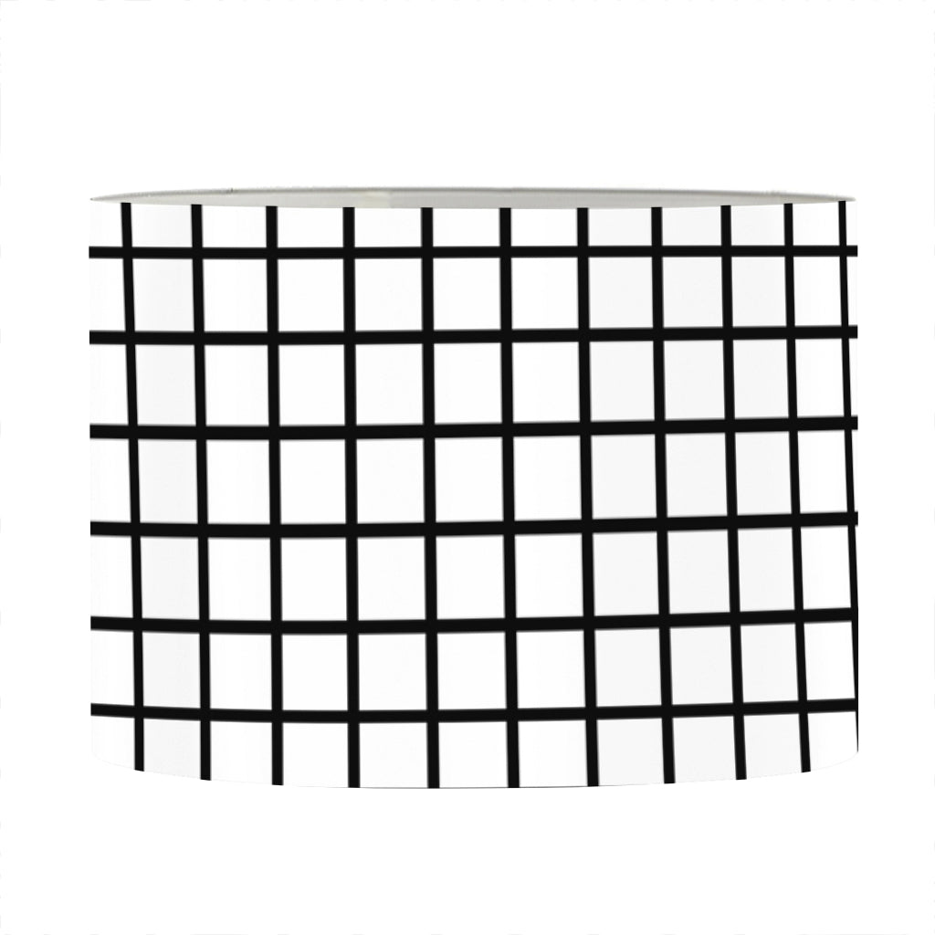 Black And White Windowpane Pattern Print Drum Lamp Shade