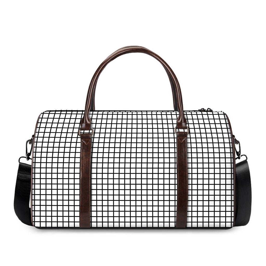 Black And White Windowpane Pattern Print Duffle Bag