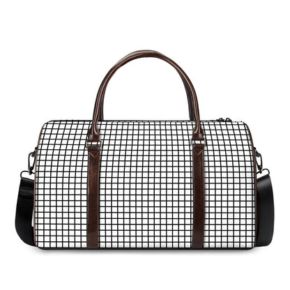 Black And White Windowpane Pattern Print Duffle Bag