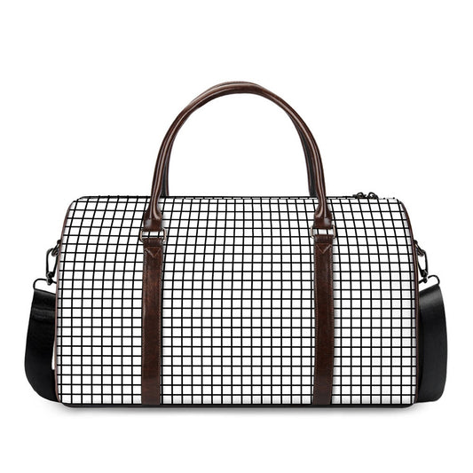Black And White Windowpane Pattern Print Duffle Bag