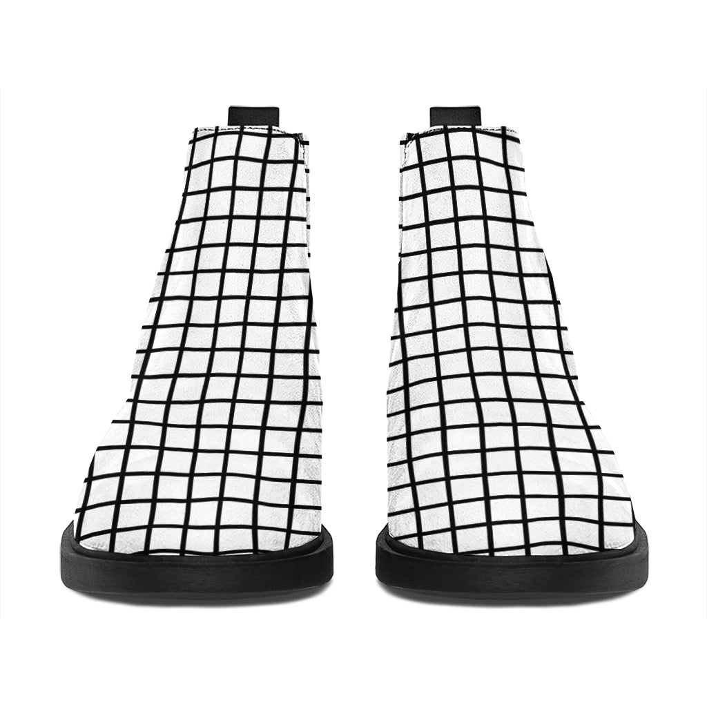 Black And White Windowpane Pattern Print Flat Ankle Boots