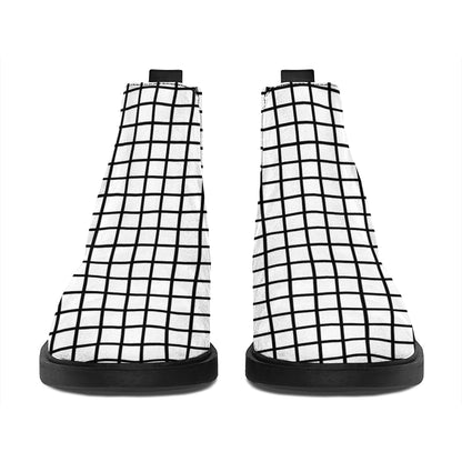 Black And White Windowpane Pattern Print Flat Ankle Boots