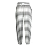 Black And White Windowpane Pattern Print Fleece Lined Knit Pants
