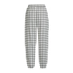 Black And White Windowpane Pattern Print Fleece Lined Knit Pants