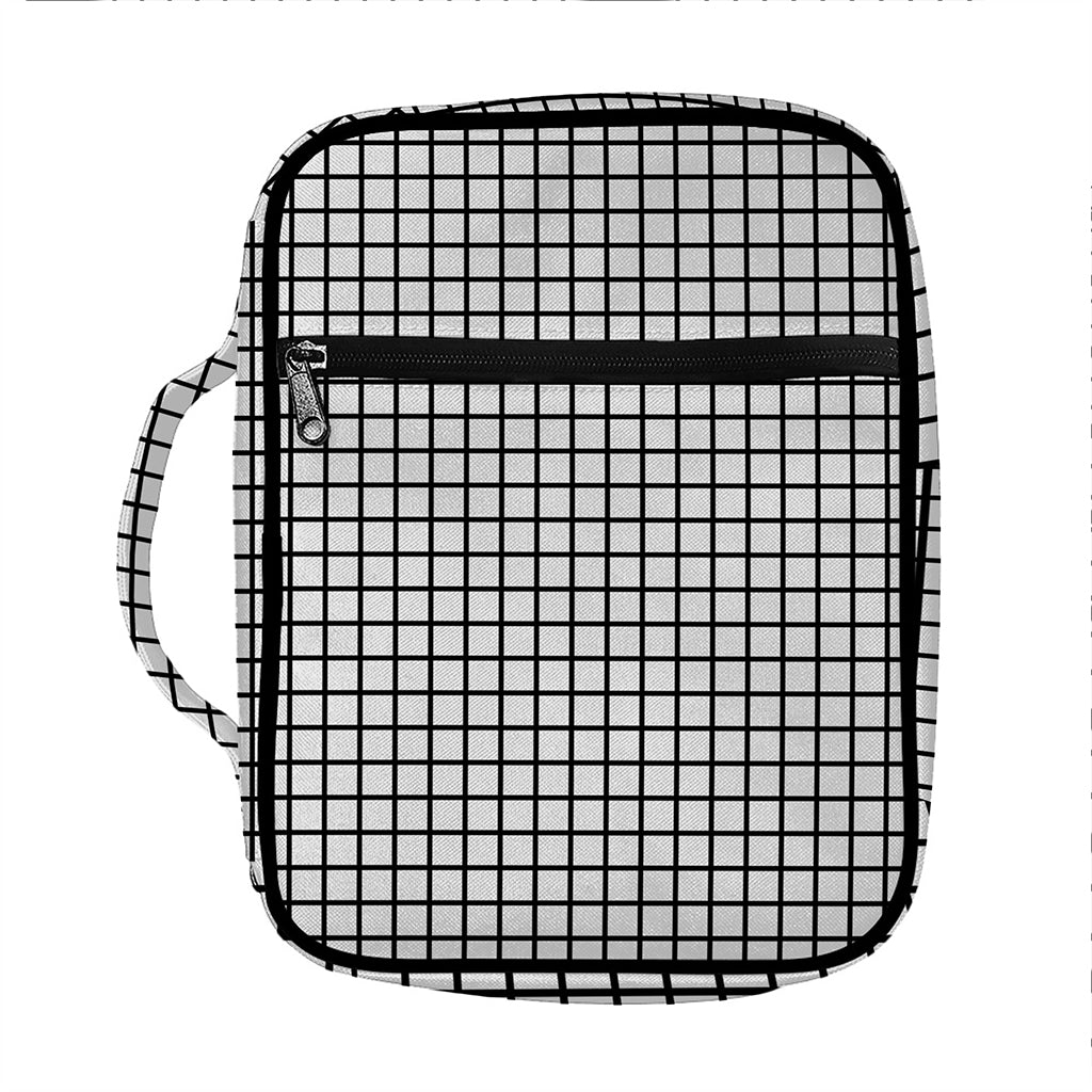 Black And White Windowpane Pattern Print Front Pocket Bible Bag
