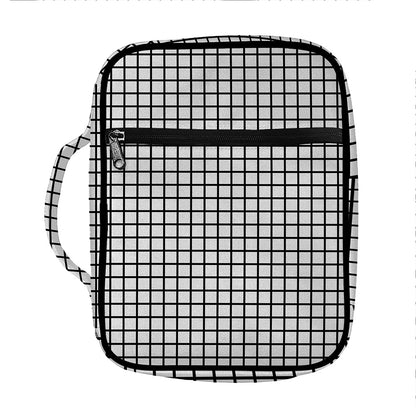 Black And White Windowpane Pattern Print Front Pocket Bible Bag
