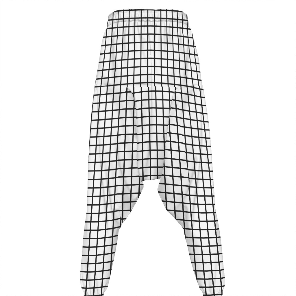 Black And White Windowpane Pattern Print Hammer Pants