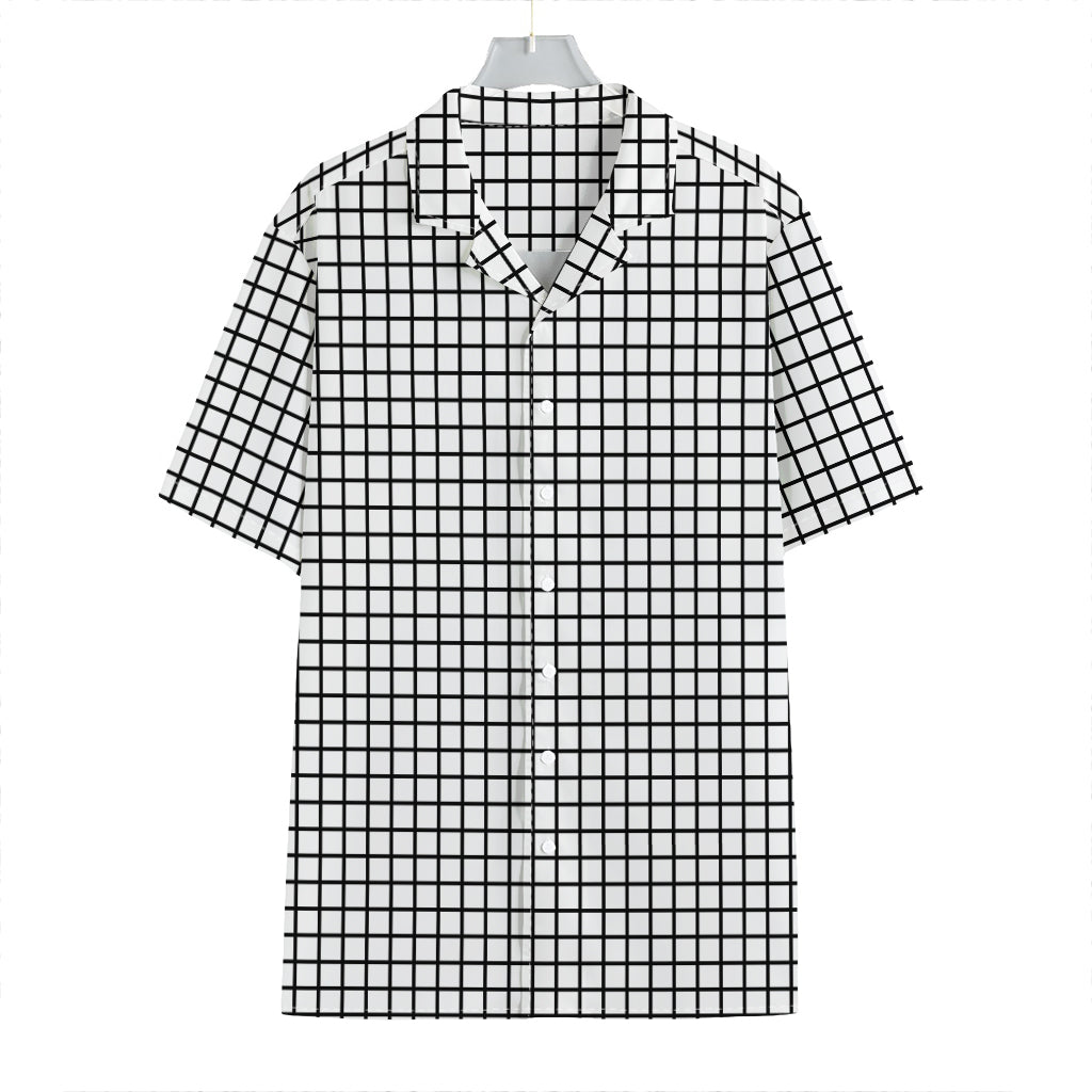 Black And White Windowpane Pattern Print Hawaiian Shirt