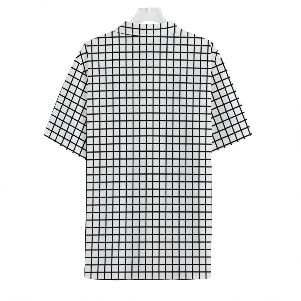 Black And White Windowpane Pattern Print Hawaiian Shirt