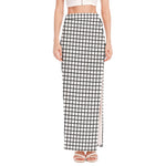 Black And White Windowpane Pattern Print High Slit Maxi Skirt