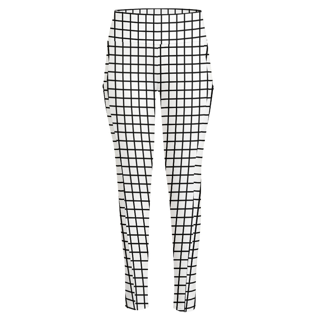 Black And White Windowpane Pattern Print High-Waisted Pocket Leggings