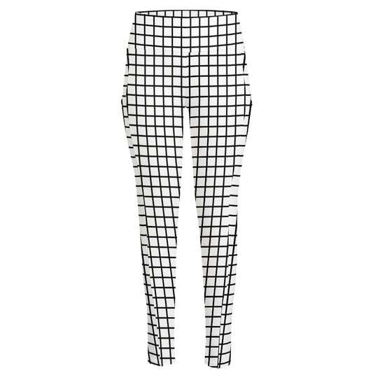 Black And White Windowpane Pattern Print High-Waisted Pocket Leggings