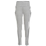 Black And White Windowpane Pattern Print High-Waisted Pocket Leggings