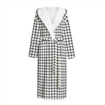 Black And White Windowpane Pattern Print Hooded Bathrobe