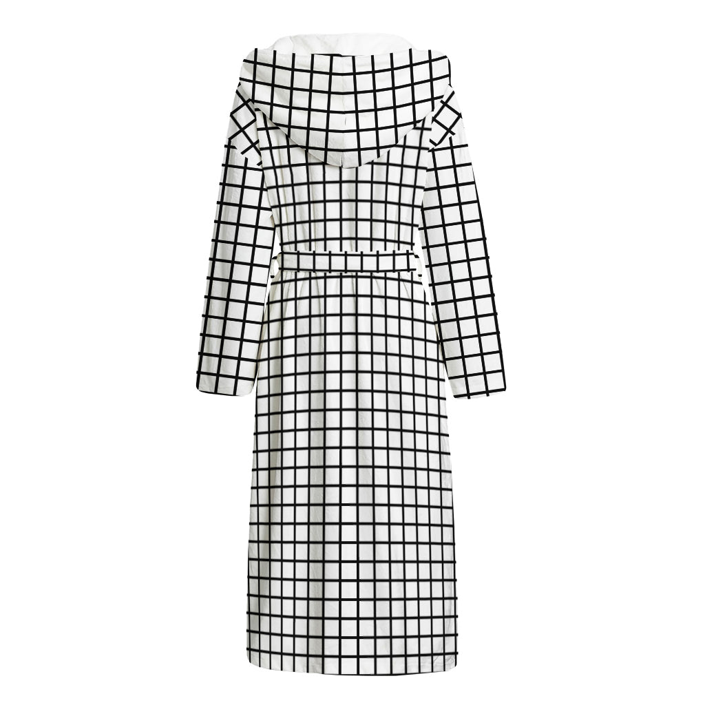 Black And White Windowpane Pattern Print Hooded Bathrobe