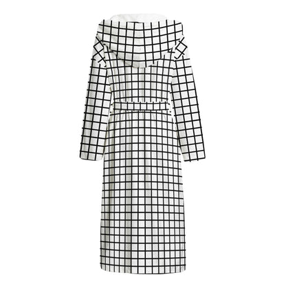Black And White Windowpane Pattern Print Hooded Bathrobe