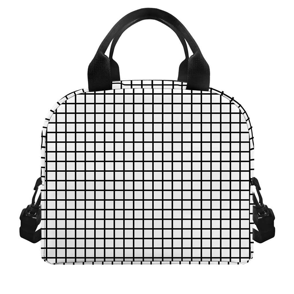 Black And White Windowpane Pattern Print Insulated Lunch Bag