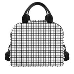 Black And White Windowpane Pattern Print Insulated Lunch Bag