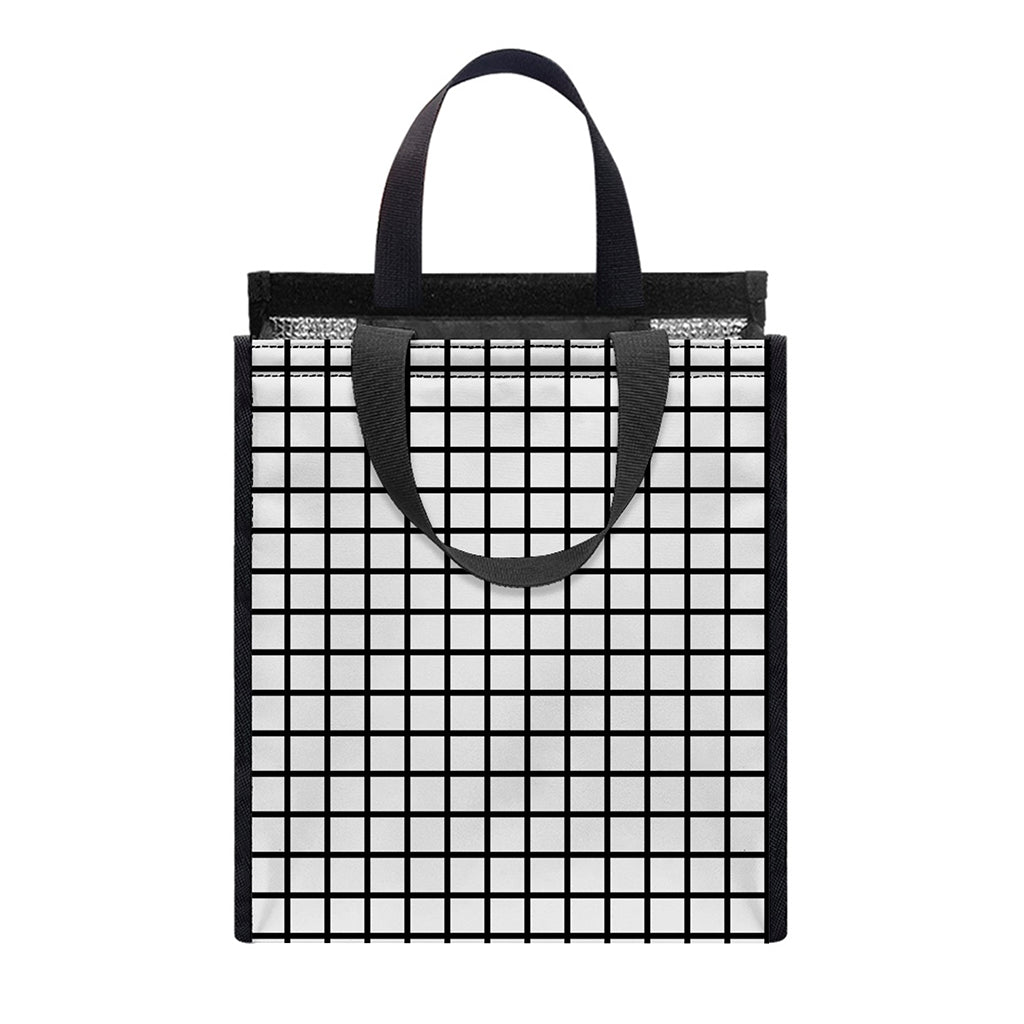 Black And White Windowpane Pattern Print Insulated Lunch Tote