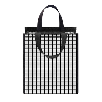 Black And White Windowpane Pattern Print Insulated Lunch Tote