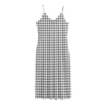Black And White Windowpane Pattern Print Jersey Midi Cami Dress