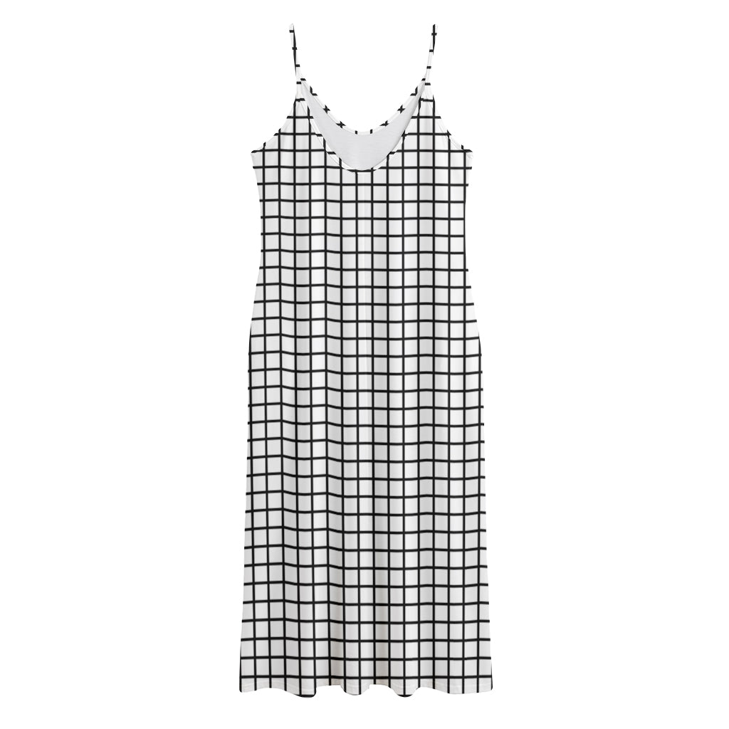 Black And White Windowpane Pattern Print Jersey Midi Cami Dress