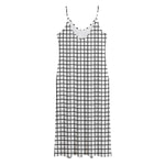 Black And White Windowpane Pattern Print Jersey Midi Cami Dress