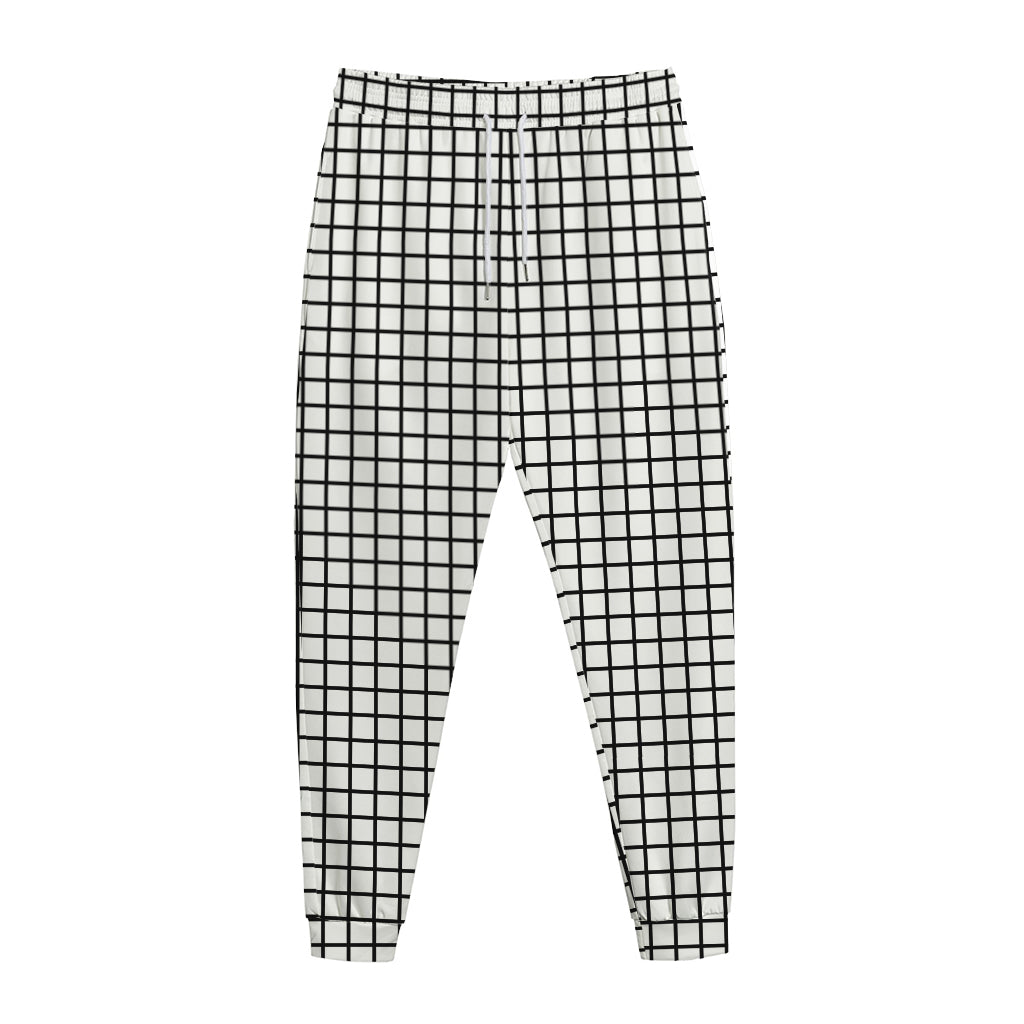 Black And White Windowpane Pattern Print Jogger Pants