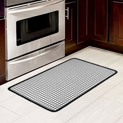 Black And White Windowpane Pattern Print Kitchen Mat
