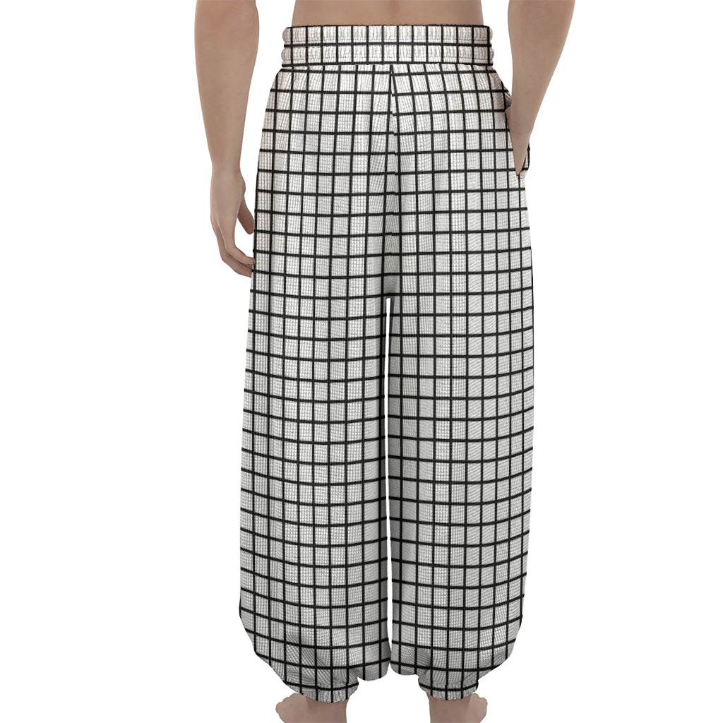 Black And White Windowpane Pattern Print Lantern Pants