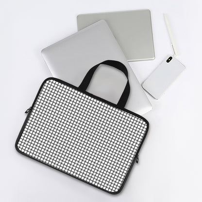 Black And White Windowpane Pattern Print Laptop Sleeve With Handle
