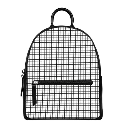 Black And White Windowpane Pattern Print Leather Backpack