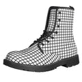 Black And White Windowpane Pattern Print Lace-Up Boots