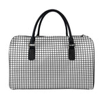 Black And White Windowpane Pattern Print Leather Duffle Bag