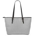 Black And White Windowpane Pattern Print Leather Tote Bag With Zipper