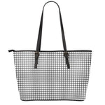 Black And White Windowpane Pattern Print Leather Tote Bag