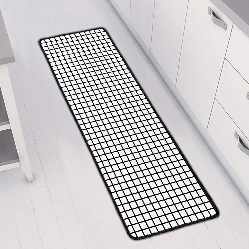 Black And White Windowpane Pattern Print Long Kitchen Mat