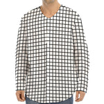 Black And White Windowpane Pattern Print Long Sleeve Baseball Jersey