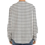 Black And White Windowpane Pattern Print Long Sleeve Baseball Jersey