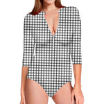 Black And White Windowpane Pattern Print Long Sleeve Swimsuit
