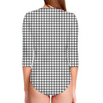 Black And White Windowpane Pattern Print Long Sleeve Swimsuit