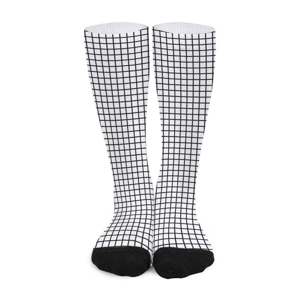 Black And White Windowpane Pattern Print Long Socks