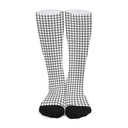 Black And White Windowpane Pattern Print Long Socks