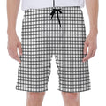 Black And White Windowpane Pattern Print Men's Beach Shorts