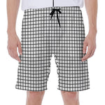 Black And White Windowpane Pattern Print Men's Beach Shorts